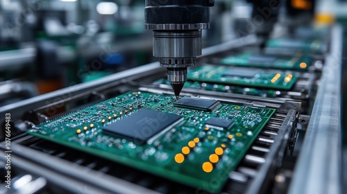 Automated assembly of circuit boards in a manufacturing facility.