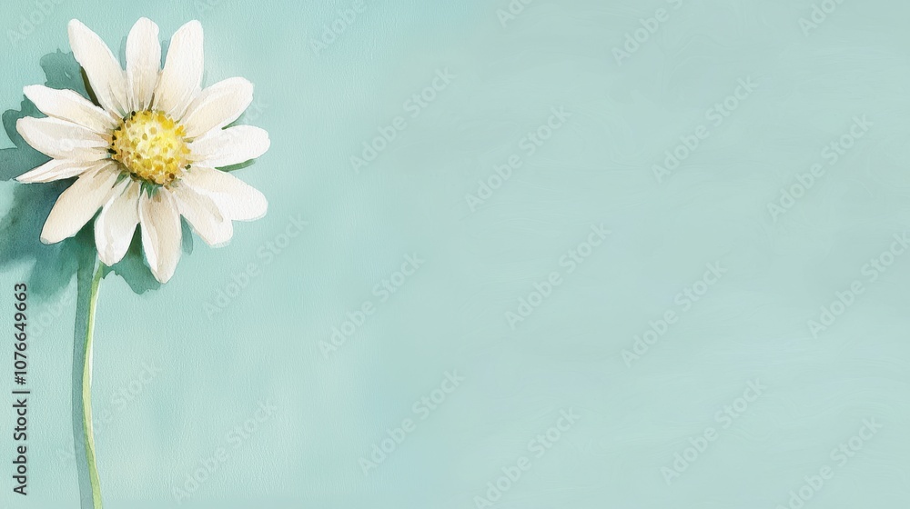 Obraz premium A simple daisy blossom against a mint green background, symbolizing freshness and natural beauty.