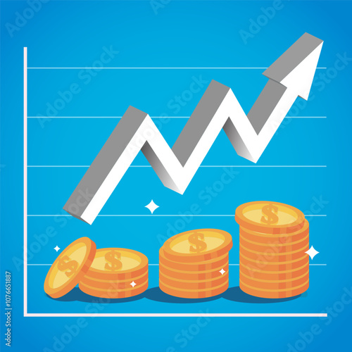 Business Finance Productivity Investment Growth Concept with Gold Coins