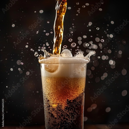 Wallpaper Mural A Front Shot of a Refreshing Cola Pouring into a Glass, Creating Bubbles and Foam Against a Dark Torontodigital.ca