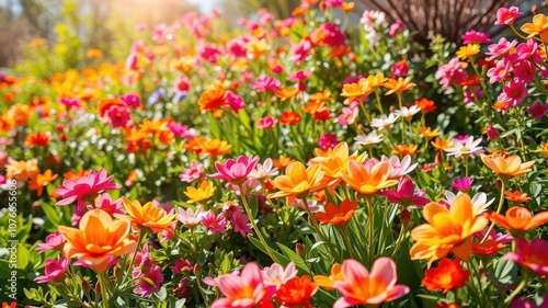 A beautiful display of colorful flowers in full bloom during the spring season, showcasing the natural beauty and vibrancy of nature, garden, flora, colorful