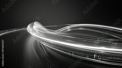 Abstract luminous spiral light trails with fluid motion, black background, 3D render. photo