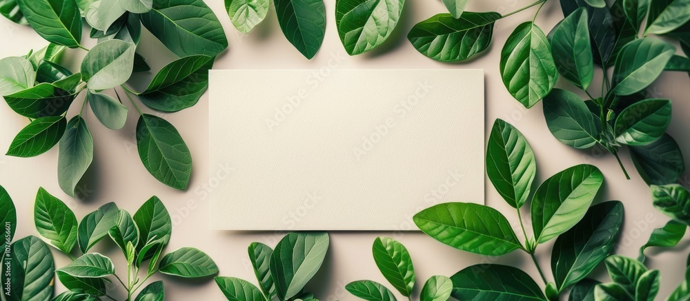 Fototapeta premium Green Leaves and Paper - Minimalist Nature Background