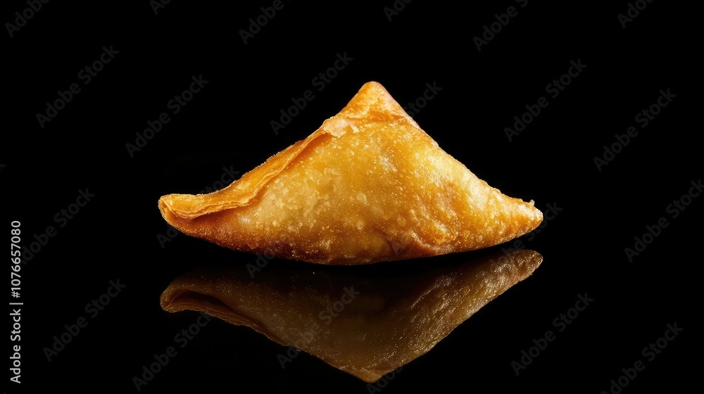 Fototapeta premium Golden Crispy Samosa on Black Background
