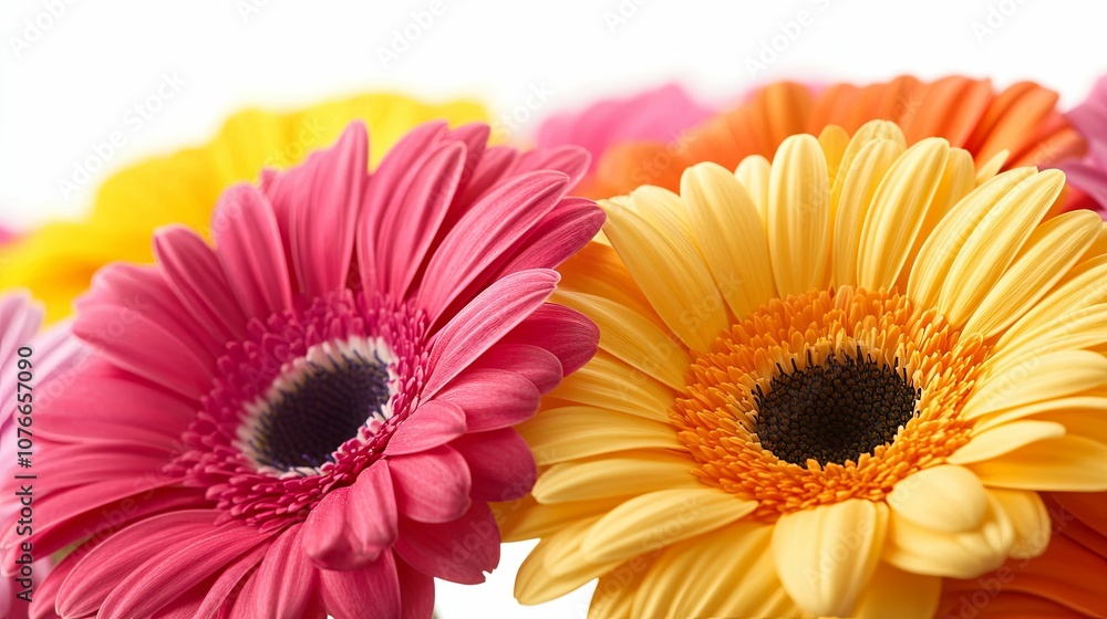 Close-up of vibrant pink and yellow gerbera daisies Close-up of vibrant pink and yellow gerbera daisies