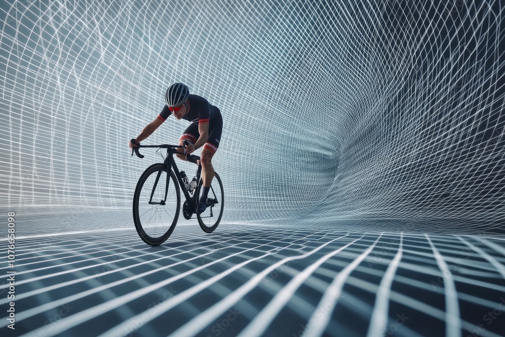Fototapeta premium A man is riding a bicycle in a tunnel