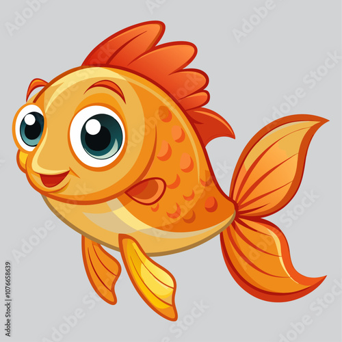 Cartoon goldfish with big eyes, orange scales, and a smiling face