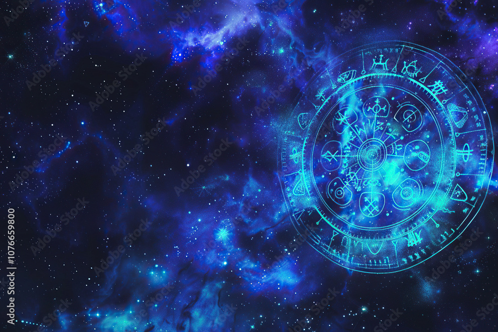 Astrological composition with zodiac circle in signs and symbols Astrological composition with zodiac circle in signs and symbols