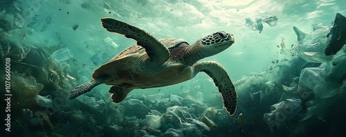 Sea Turtle Navigating Amid ...
