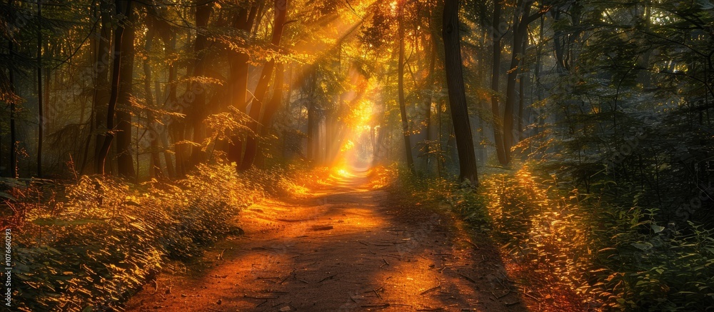 Sunbeams Illuminating a Forest Path Sunbeams Illuminating a Forest Path