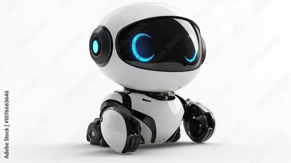 White and Black Robot with Blue Glowing Eyes White and Black Robot with Blue Glowing Eyes