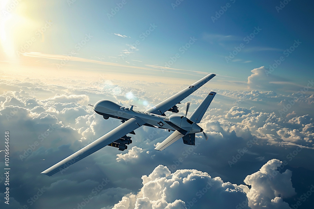 Drone flying in sky over beautiful nature during observation from top Drone flying in sky over beautiful nature during observation from top