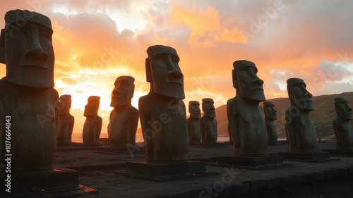 Easter Island Statues at Sunrise