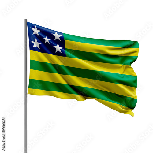 Flag of Goias State from Brazil Waving on Transparent Background