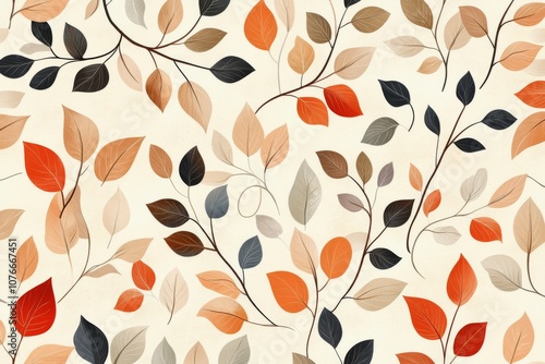 Colorful autumn leaves in a seamless pattern on a beige background