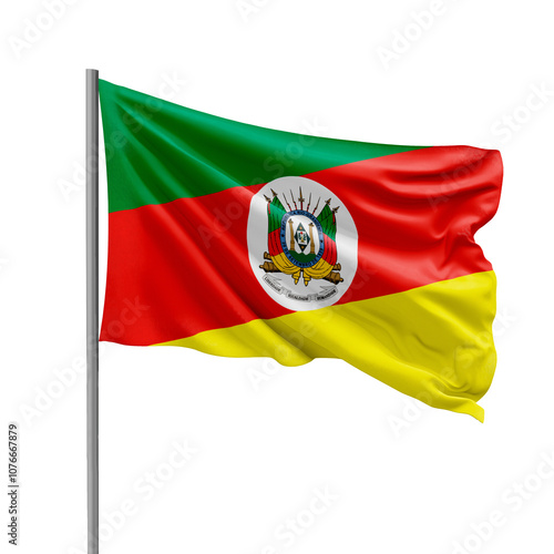 Flag of Rio Grande do Sul State from Brazil Waving on Transparent Background