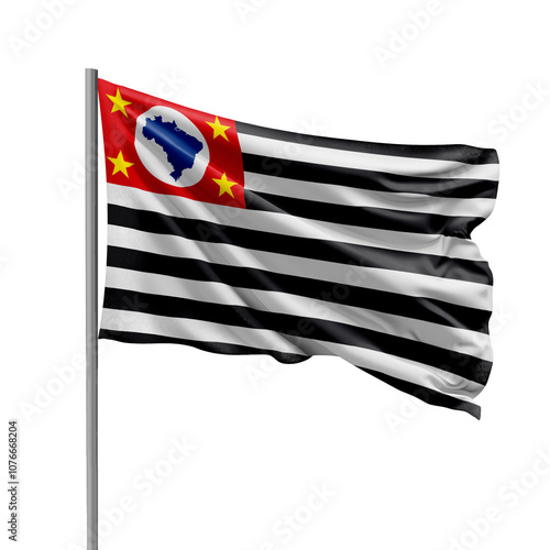 Flag of Sao Paulo State from Brazil Waving on Transparent Background