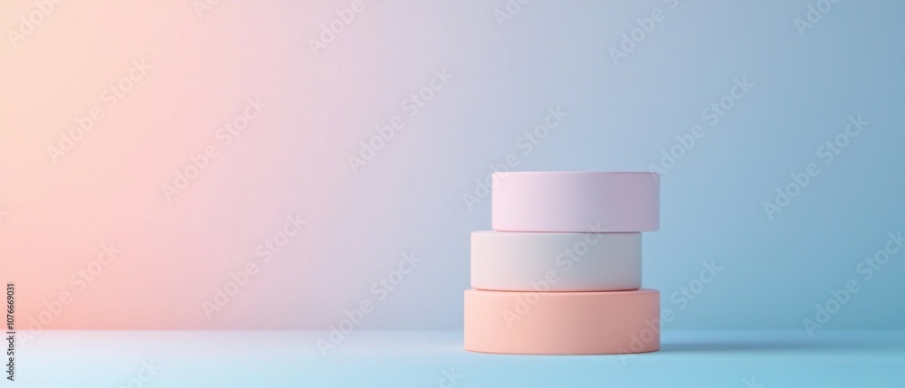 A stack of three white and pink cubes on a blue background A stack of three white and pink cubes on a blue background
