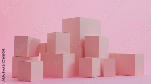 3D rendered image of a group of cardboard cargo boxes on a pink studio background.