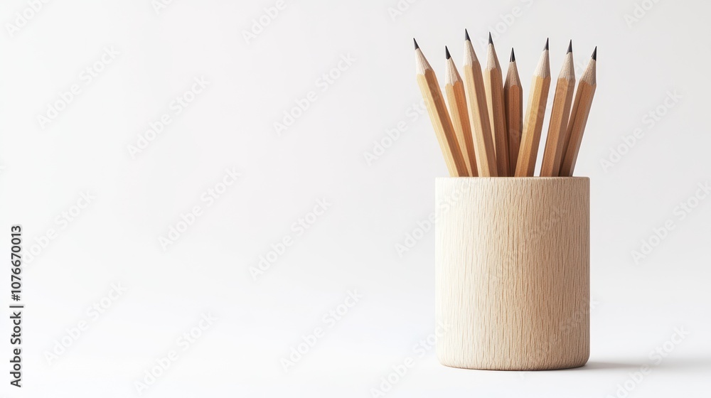 Wooden Pencil Holder on White Background Wooden Pencil Holder on White Background