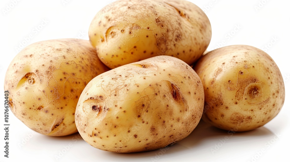Four Raw Potatoes With Rough Skin Isolated on White Background Four Raw Potatoes With Rough Skin Isolated on White Background