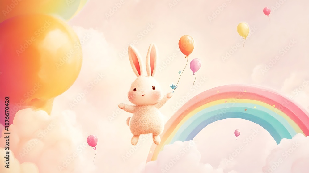 A playful card design with a cartoon bunny and a rainbow, creating a joyful and whimsical scene for a birthday greeting.
A playful card design with a cartoon bunny and a rainbow, creating a joyful and whimsical scene for a birthday greeting.