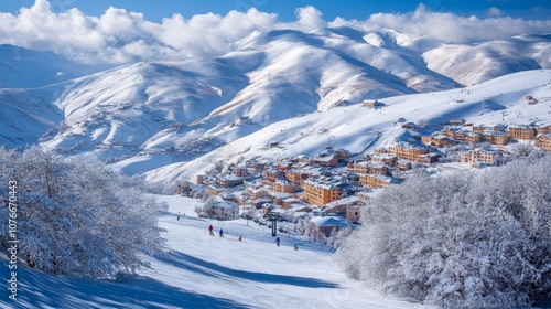 Snowy mountain skiing in the Great Caucasus, Shahdagh, Azerbaijan. photo