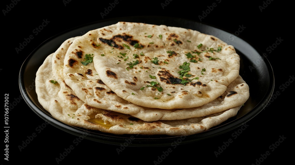 Delicious Freshly Baked Flatbread with Garnish Delicious Freshly Baked Flatbread with Garnish