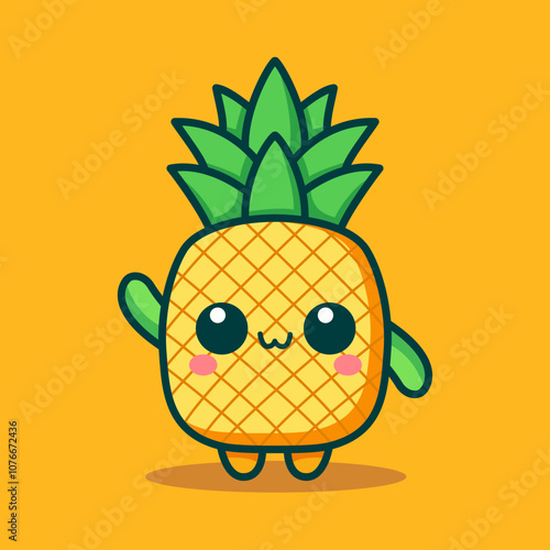 cute pineapple fruit cartoon character flat color vector illustration template design