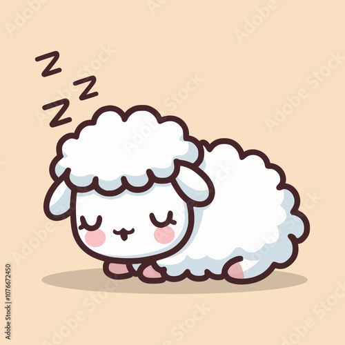cute sleeping sheep cartoon character flat color vector illustration template design