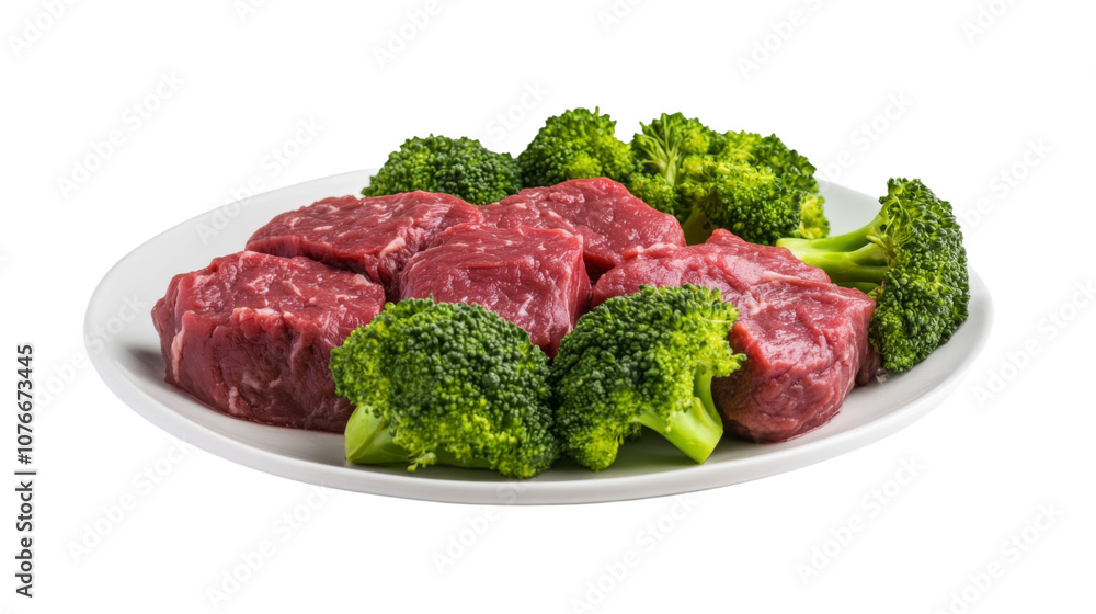 Meat on plate with broccoli transparent background Meat on plate with broccoli transparent background
