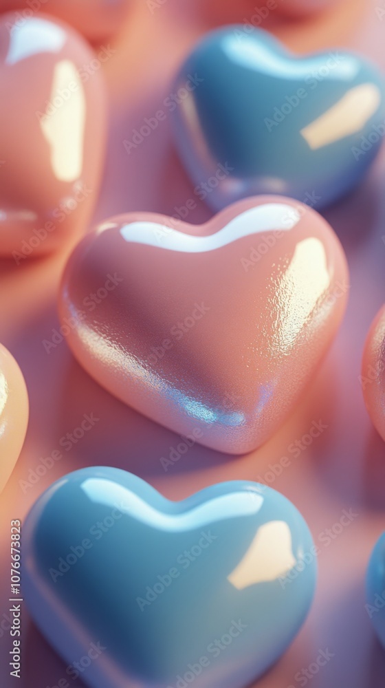 Obraz premium Colorful hearts in shades of pink and blue arranged harmoniously on a smooth surface