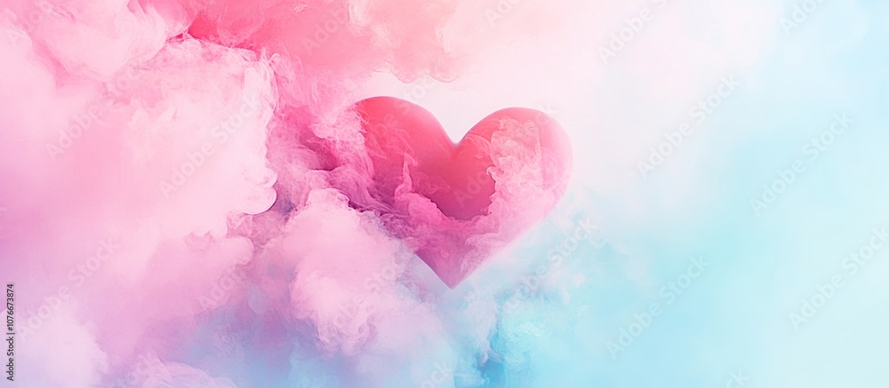 A heart shape surrounded by colorful, soft clouds. A heart shape surrounded by colorful, soft clouds.