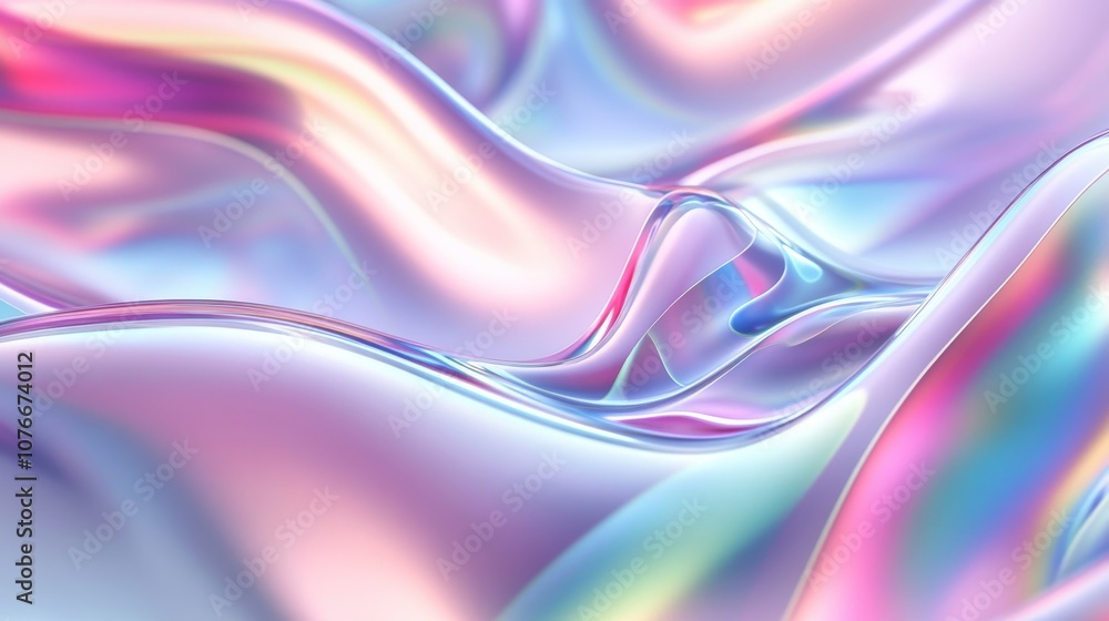 Colorful iridescent fabric waves create a dreamy abstract pattern in soft pastel hues, ideal for artistic backgrounds and design projects Colorful iridescent fabric waves create a dreamy abstract pattern in soft pastel hues, ideal for artistic backgrounds and design projects