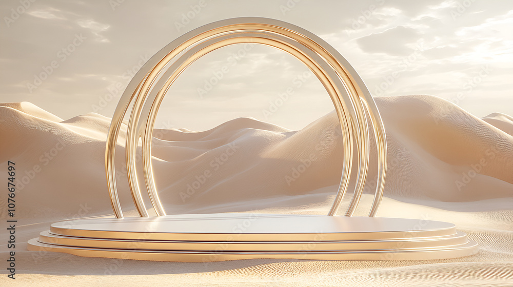 Podium on sand background ,empty podium, banner, and stand with copy space, canvas for showcasing products, advertising, presentations Podium on sand background ,empty podium, banner, and stand with copy space, canvas for showcasing products, advertising, presentations