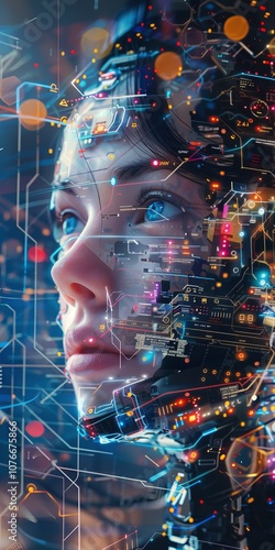 A woman's face is shown in a computer generated image