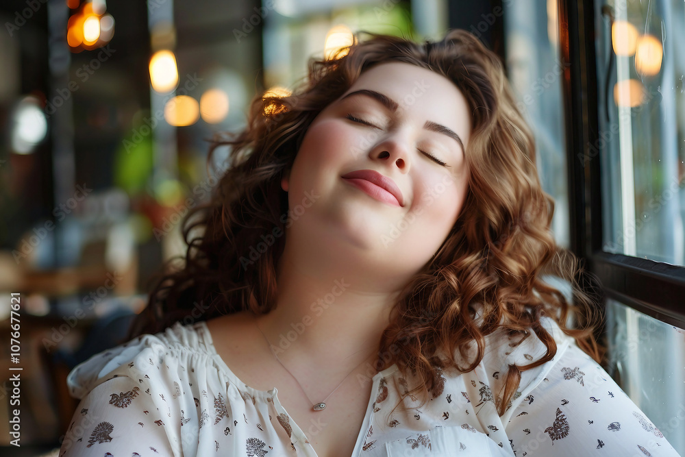 Happy plus size model woman with chubby face body positive concept generative AI Happy plus size model woman with chubby face body positive concept generative AI