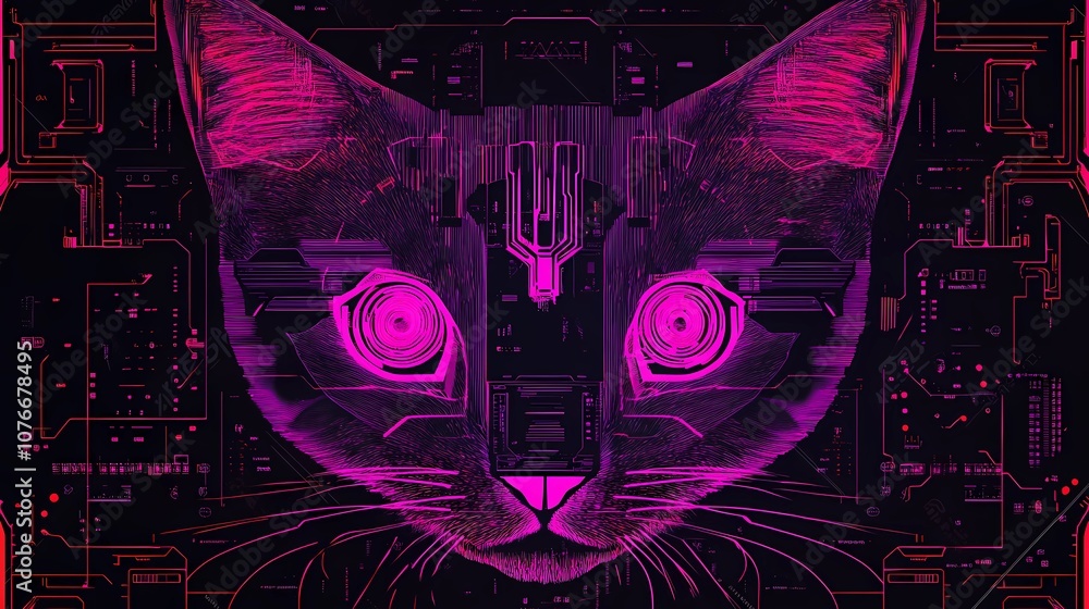 Obraz premium Cyberpunk-inspired pattern with neon lights, dark metallic surfaces, and textured gradients, evoking the feel of a futuristic cityscape at night