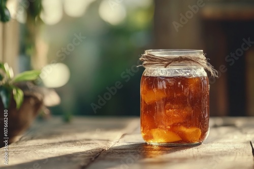 Sweet Peach Jam in a Clear Jar