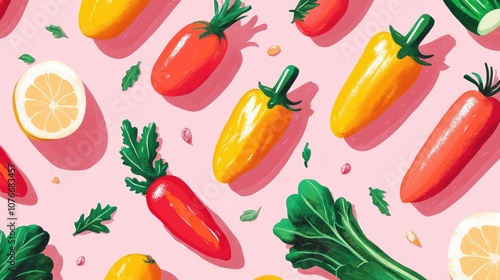 Wallpaper Mural Colorful vegetables in a pattern on a pink background, celebrating fresh, healthy eating with a summer feel Torontodigital.ca