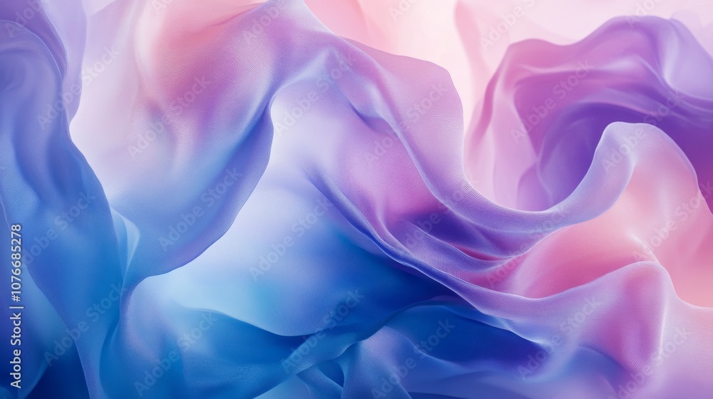 Fototapeta premium Colorful flowing fabric in soft pastel hues creates an artistic pattern, showcasing movement and texture in a serene setting