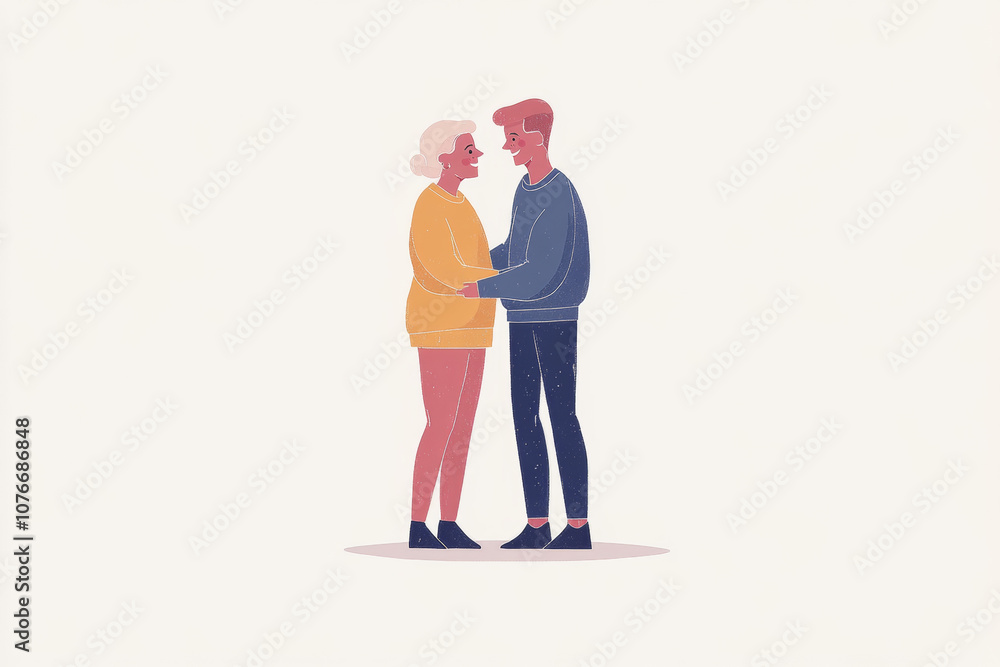 Middle-aged man and woman hugging each other Middle-aged man and woman hugging each other