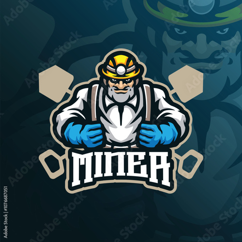 Miner mascot logo design with modern illustration concept style for badge, emblem and t shirt printing. Miner illustration for sport and esport team.