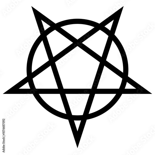 Inverted pentagram circumscribed by a circle. Five-pointed star sign. Magical symbol of Satanism. Simple flat black illustration.
