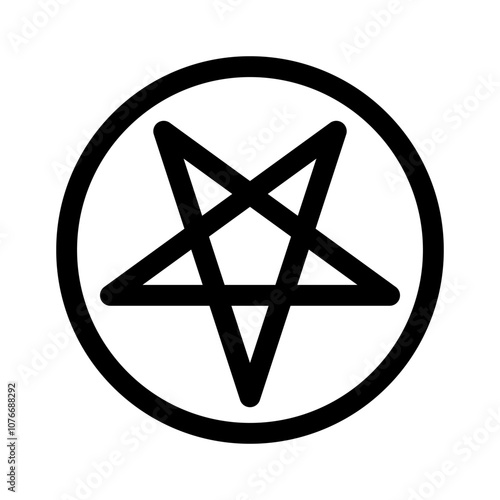 Inverted pentagram circumscribed by a circle. Five-pointed star sign. Magical symbol of Satanism. Simple flat black illustration.