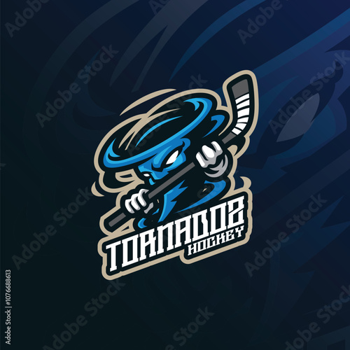 Tornado mascot logo design with modern illustration concept style for badge, emblem and t shirt printing. Tornado hockey illustration for sport team.