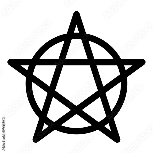 Pentagram circumscribed by a circle. Five-pointed star sign. Magical symbol of faith. Simple flat black illustration.