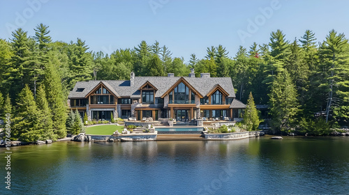 Minnesota lakefront lodge with pristine forest surroundings and private dock, contemporary north woods estate on Lake Superior