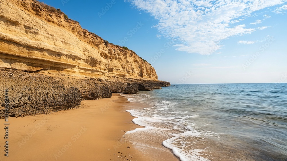 The cliffs and sandy shoreline of Paradise Beach, also known as Chomi Beach in the Aegean Sea off Corfu, Greece. Chomi, also known as Paradise beach, lies on the northwest coast of Corfu The cliffs and sandy shoreline of Paradise Beach, also known as Chomi Beach in the Aegean Sea off Corfu, Greece. Chomi, also known as Paradise beach, lies on the northwest coast of Corfu