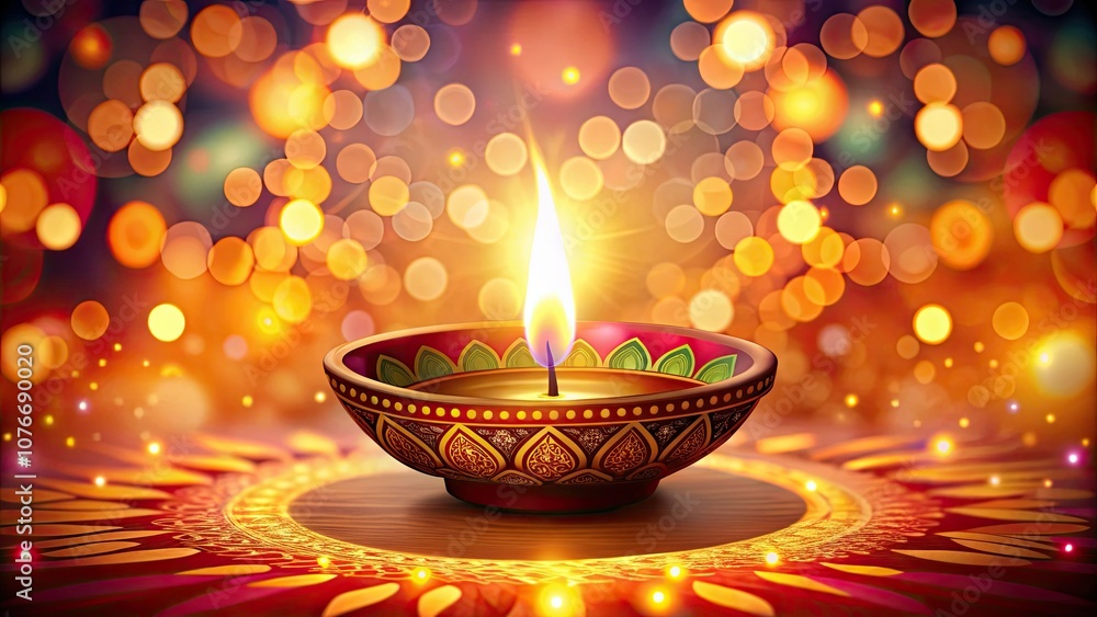 Realistic Glowing Diwali Diya Greeting Banner with Bokeh Effect for Festive Celebrations Realistic Glowing Diwali Diya Greeting Banner with Bokeh Effect for Festive Celebrations